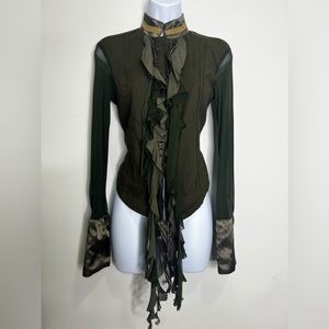 Rinascimento Italian ruffle top with sheer sleeves and sheer panels on the back